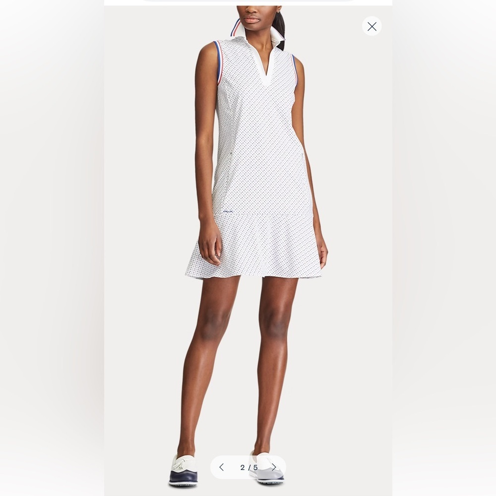 RLX Ralph Lauren White Sleeveless Polo Dress with Navy and Red Trim